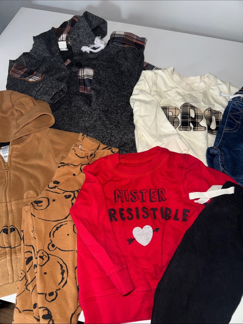 Bundle of 4 Baby Outfits - Size 6-9 Months, Teddy Bear + Fall Plaid + VDay